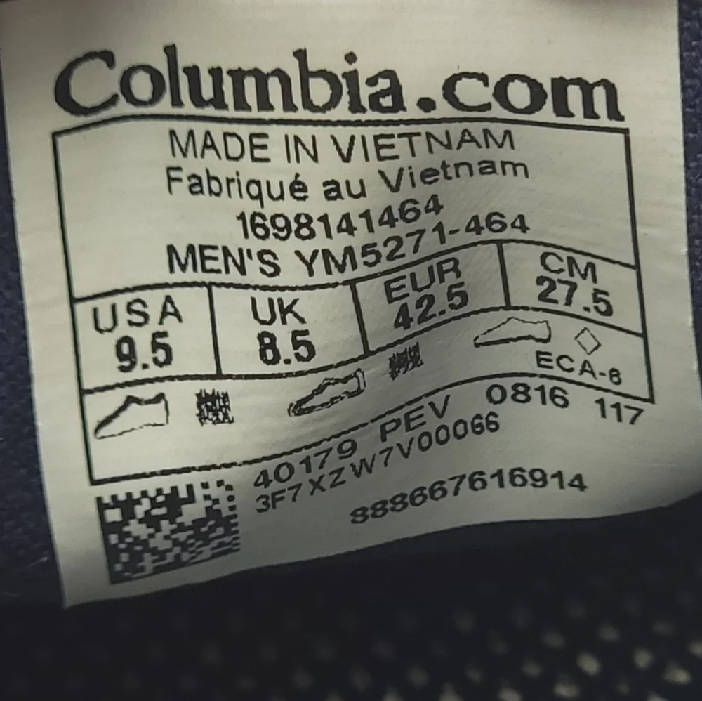 Columbia Shoes Mens 9.5 Navy Blue Canvas Comfort Walking Sneakers Vulc N Vent - Picture 7 of 7